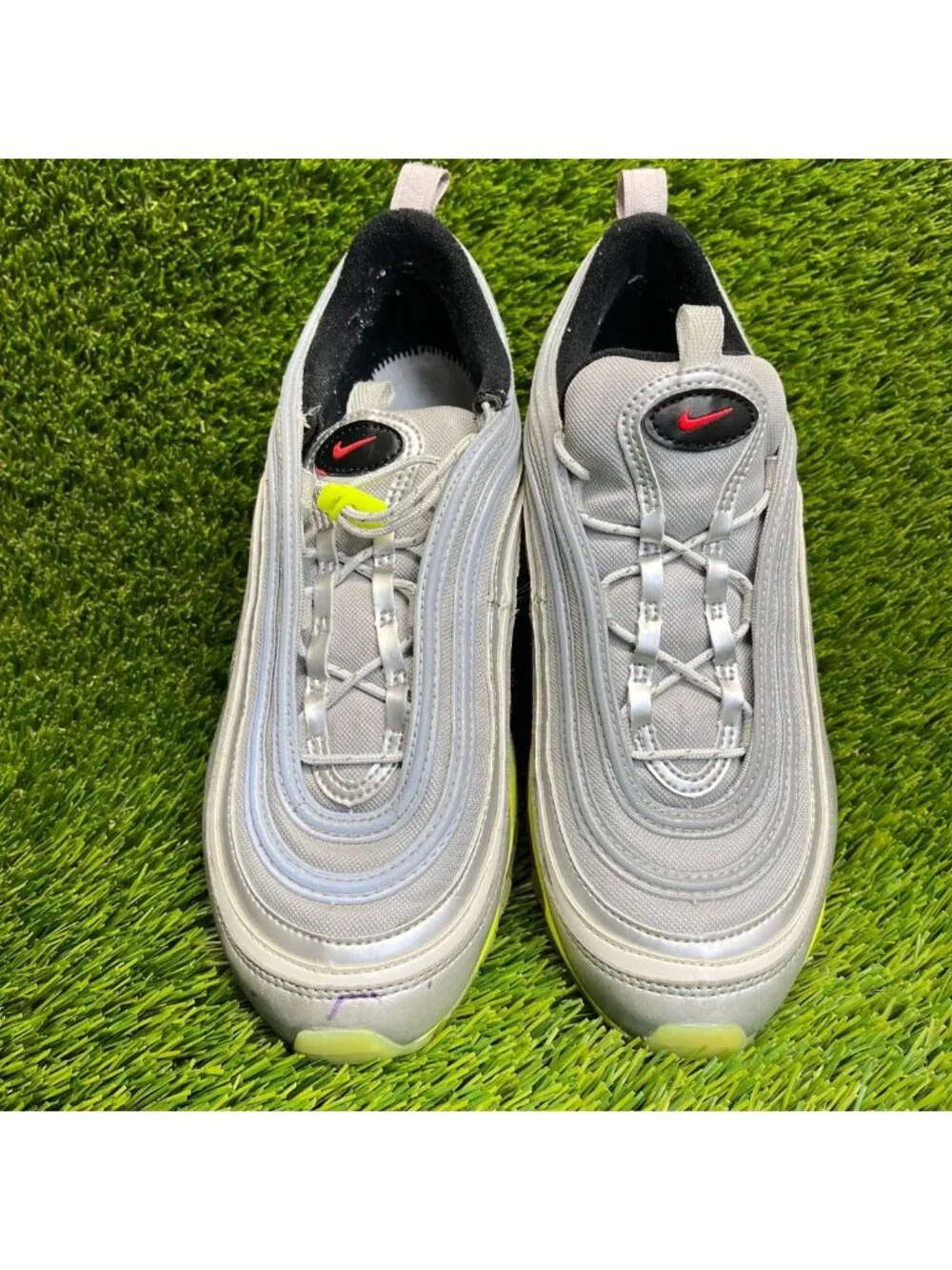 Nike Air Max 97 RFT GS Boys Size 6Y Silver Volt Athletic Running Shoes Sneakers